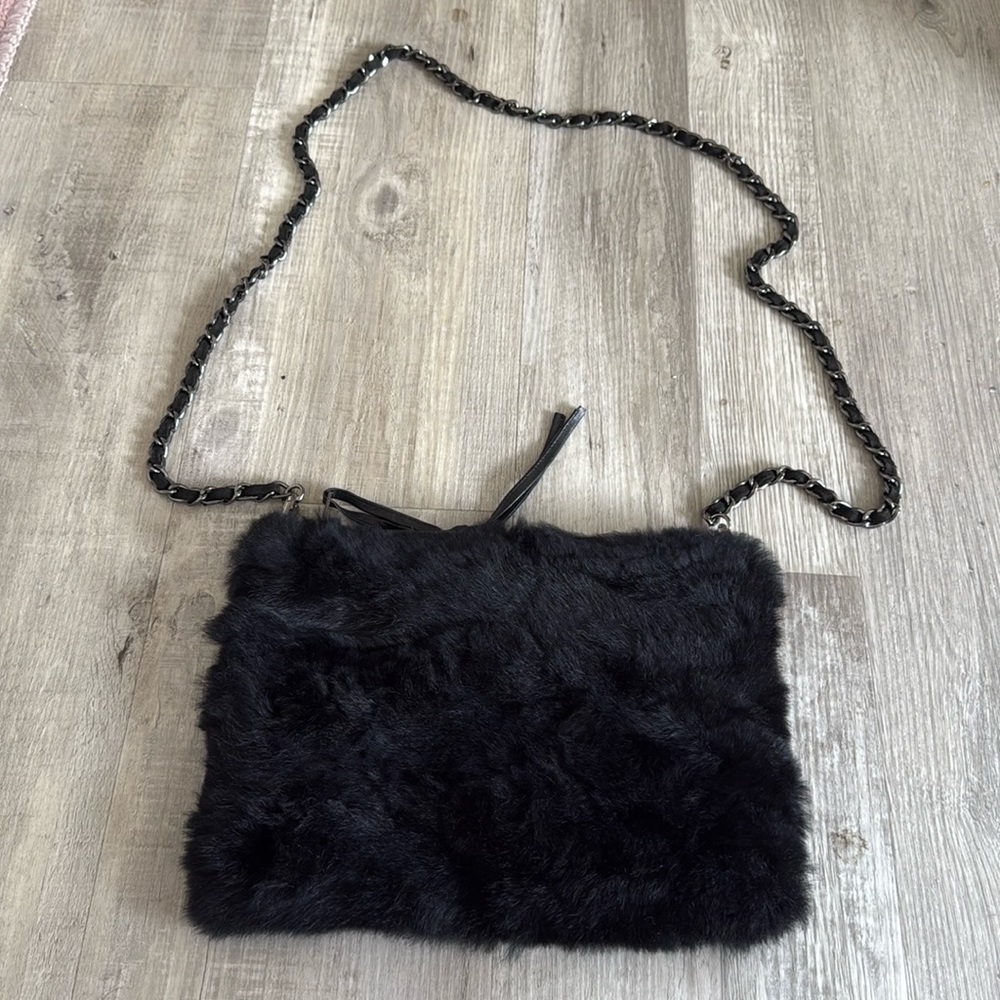 Real fur black crossbody purse